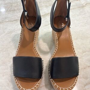 Franco Sarto Black and Tan Espadrille Sandals
